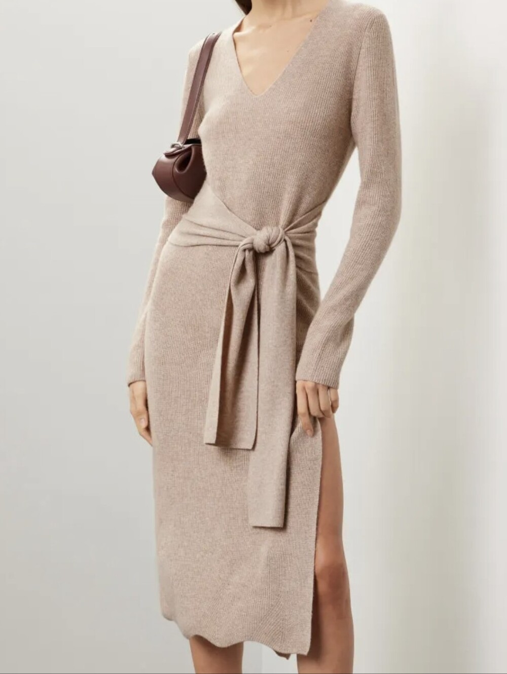 TOCCIN Stevie Scalloped Midi Sweater Dress Tan S Wool Cashmere